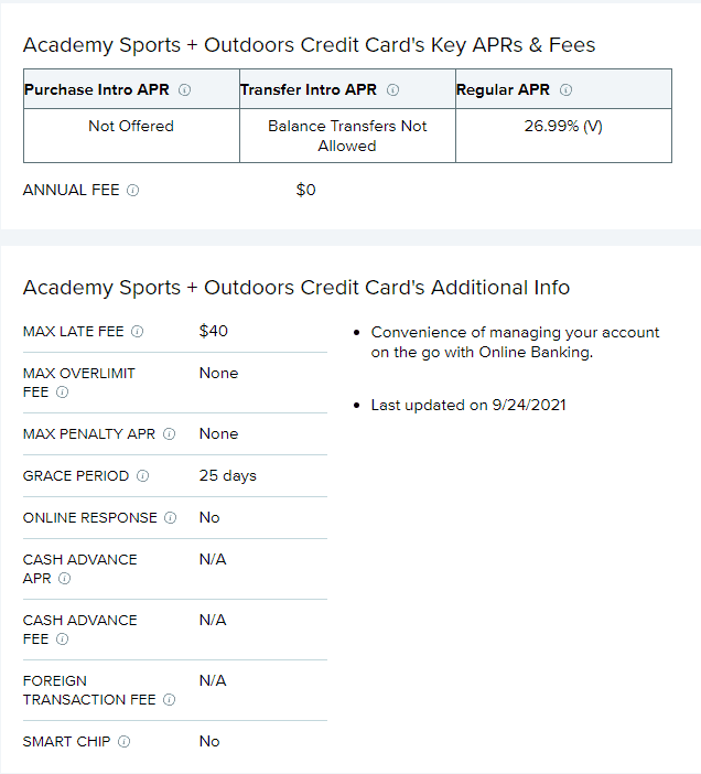 Academy credit card feature